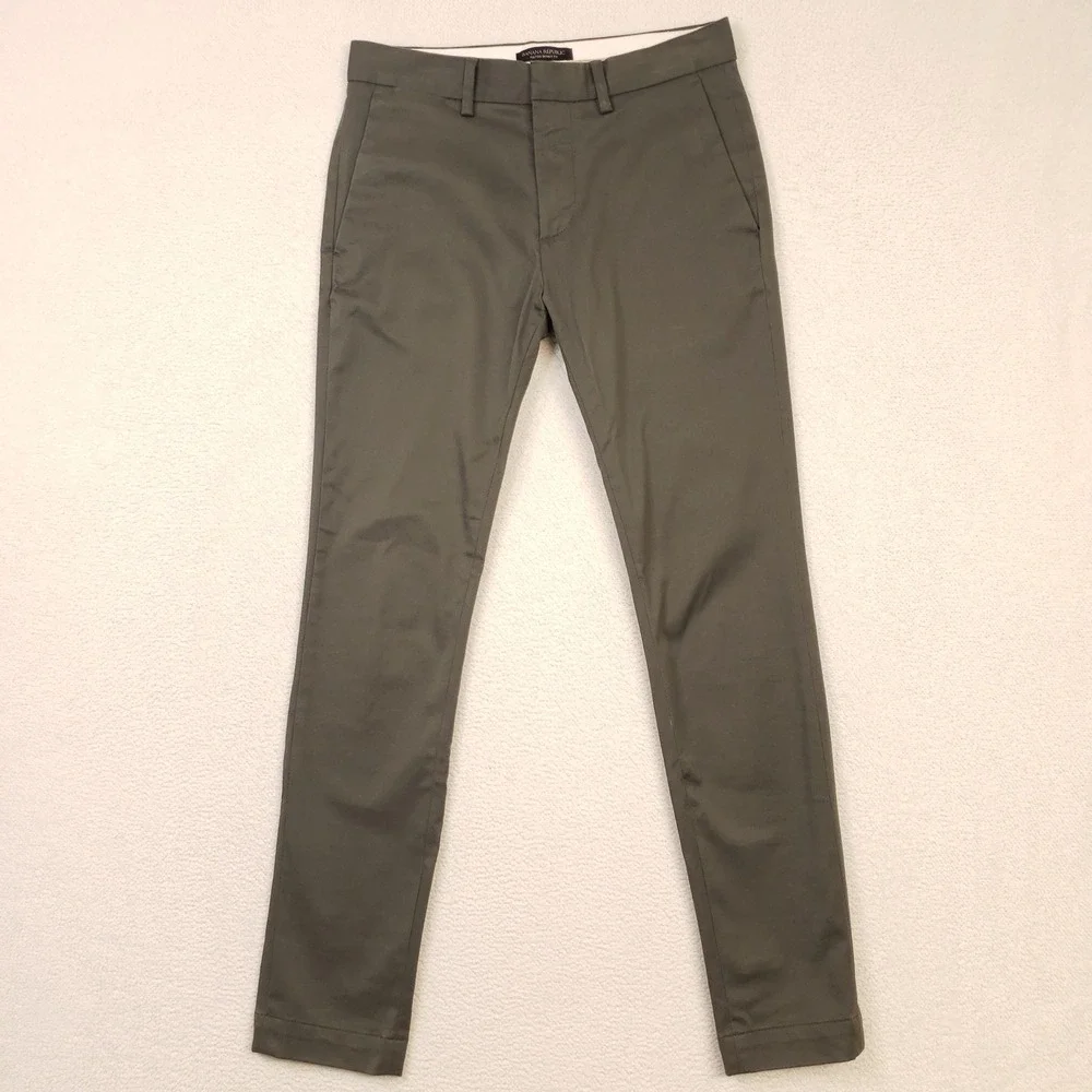 Banana Republic Chinos Mens 28x30 Olive Green Fulton Skinny Fit Stretch Pants